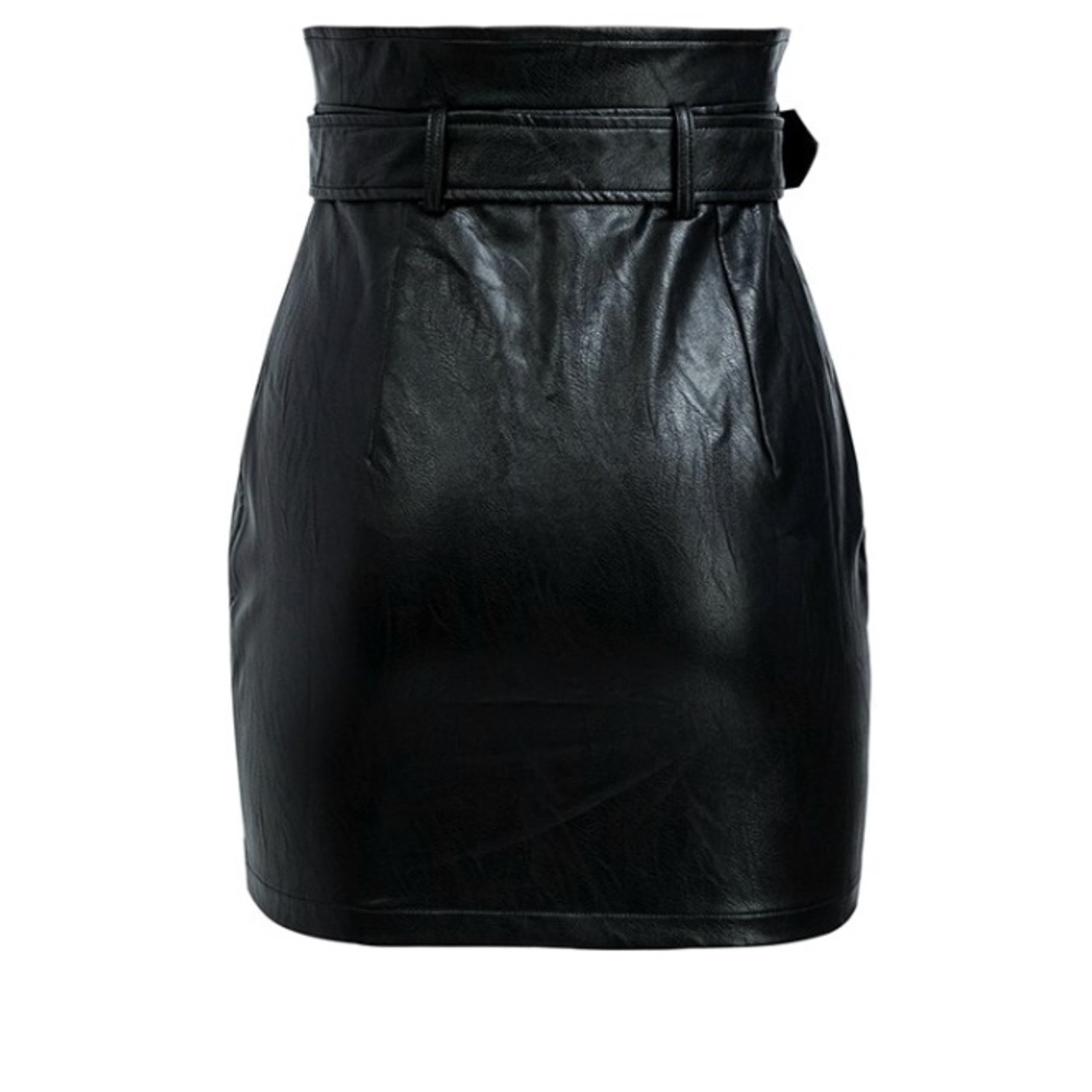 CLEARANCE Black Vegan Faux Leather Zip Up Belted Skirt - Picture 5 of 7